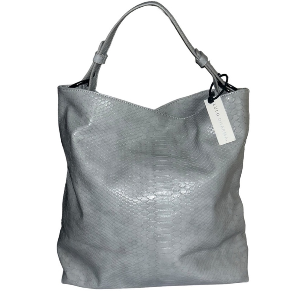LULU DHARMA NWT Light Gray Snakeskin Textured Boxy Bucket Bag